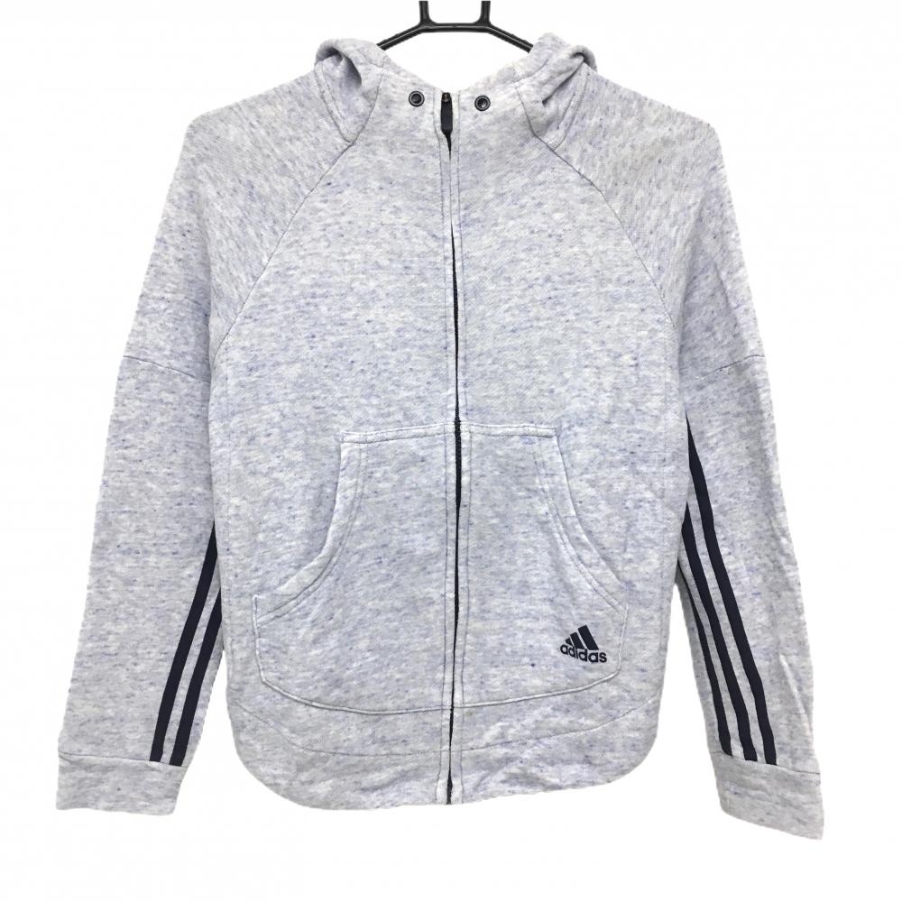 アディダス ジップパーカー 杢ライトブルー×ネイビー 袖下3ライン  レディース 表記なし ゴルフウェア adidas