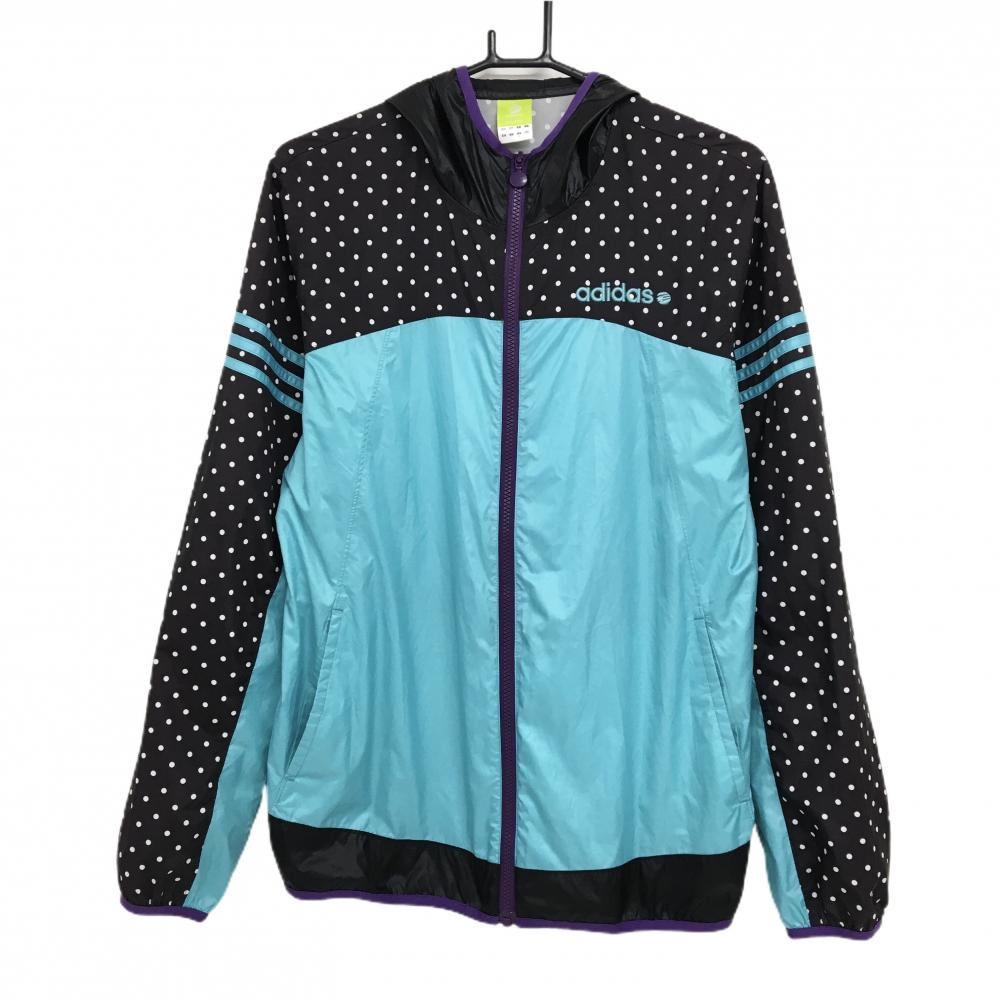 【美品】アディダス ジップパーカー グリーン×黒×白 切替 ドット ブルゾン  レディース L ゴルフウェア adidas