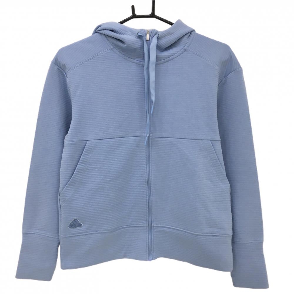 【美品】アディダス ジップパーカー ライトブルー ボーダー織生地 ジャケット レディース M ゴルフウェア adidas
