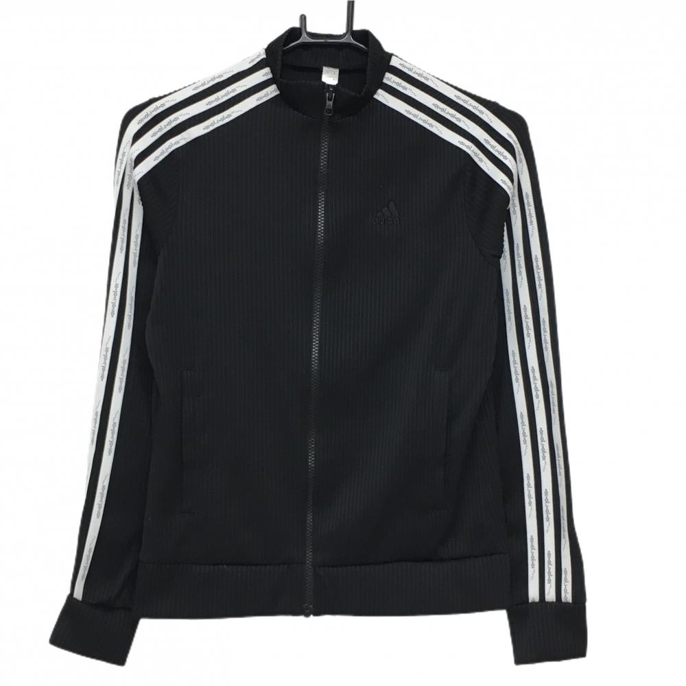 【超美品】アディダス ジャケット 黒×白 ストライプ織生地 袖3ライン レディース S ゴルフウェア adidas