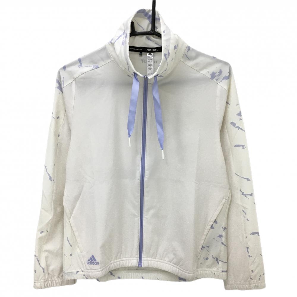 【超美品】アディダス ジャケット アイボリー×ライトパープル 背面・袖総柄 ストレッチ レディース S ゴルフウェア adidas