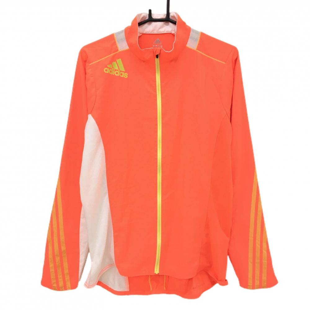 【美品】アディダス ジャケット オレンジ×白 一部メッシュ CLIMACOOL レディース L ゴルフウェア adidas