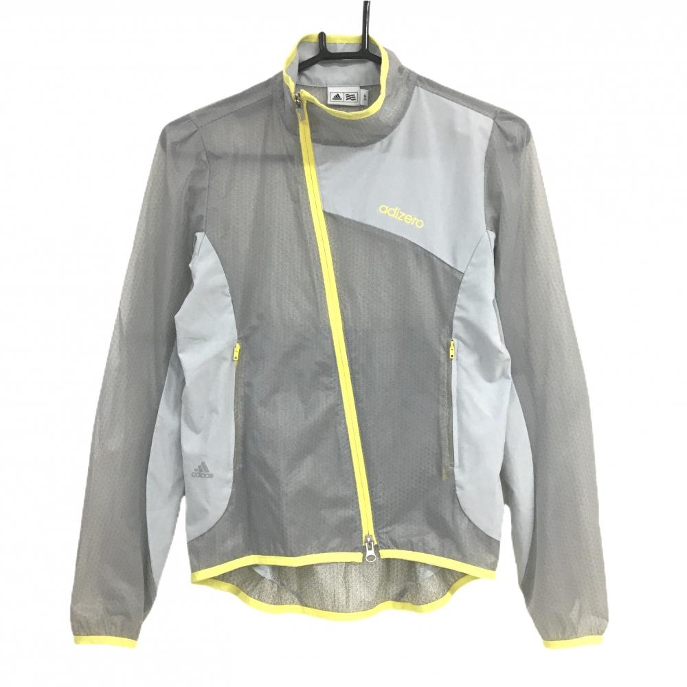 【超美品】アディダス ジャケット グレー×イエロー 透け感 薄手 adizero レディース S/P ゴルフウェア adidas