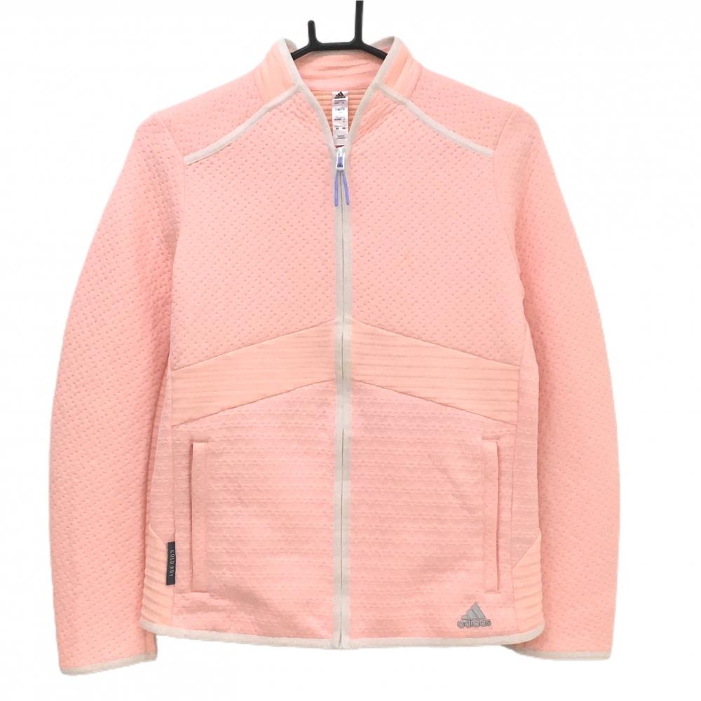 アディダス ジャケット サーモンピンク 凹凸生地 背面ロゴ レディース M ゴルフウェア adidas