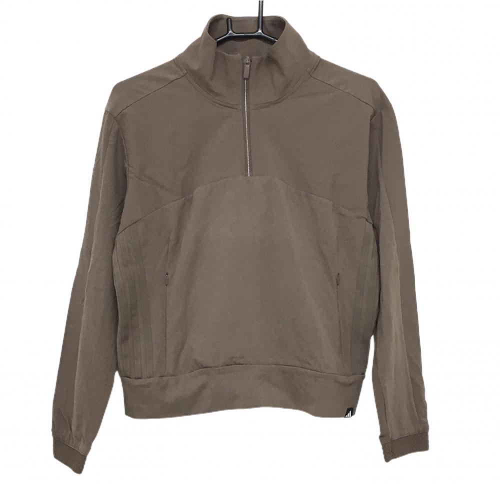 【美品】アディダス 切替ブルゾン ブラウン系 サイド3ライン ハーフジップ レディース M ゴルフウェア adidas