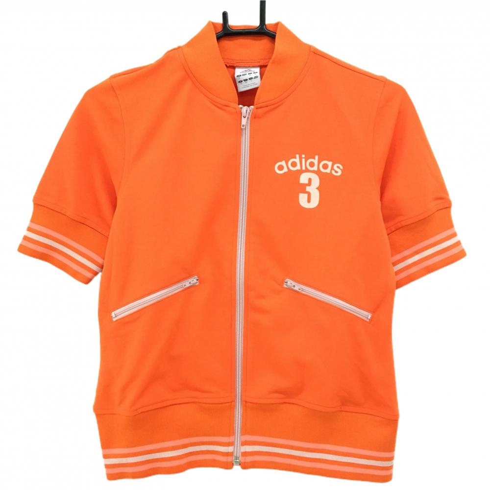 【美品】アディダス 半袖ジャケット オレンジ フロッキーロゴ ブルゾン レディース S ゴルフウェア adidas