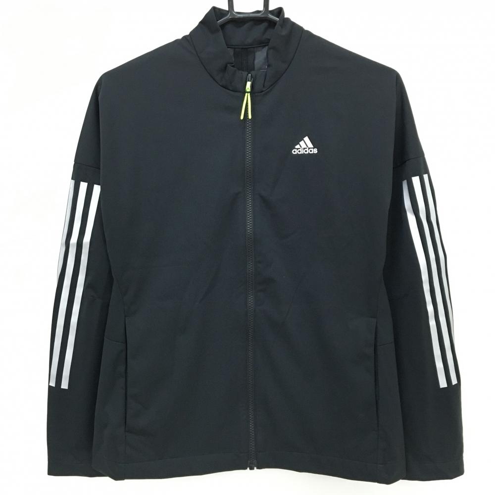 【超美品】アディダス ジャケット 黒×シルバー 袖3ライン WIND.RDY レディース M ゴルフウェア adidas