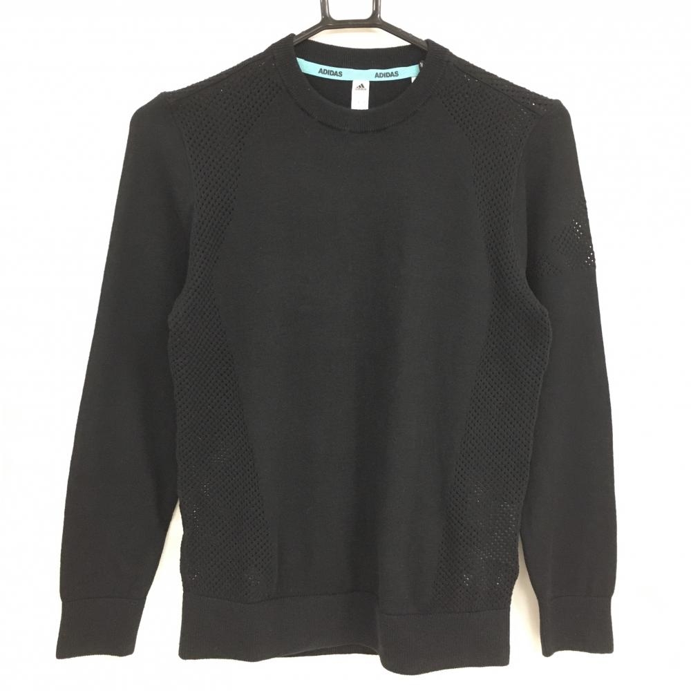 【超美品】アディダス セーター 黒 一部メッシュ編み コットン混 レディース M ゴルフウェア adidas