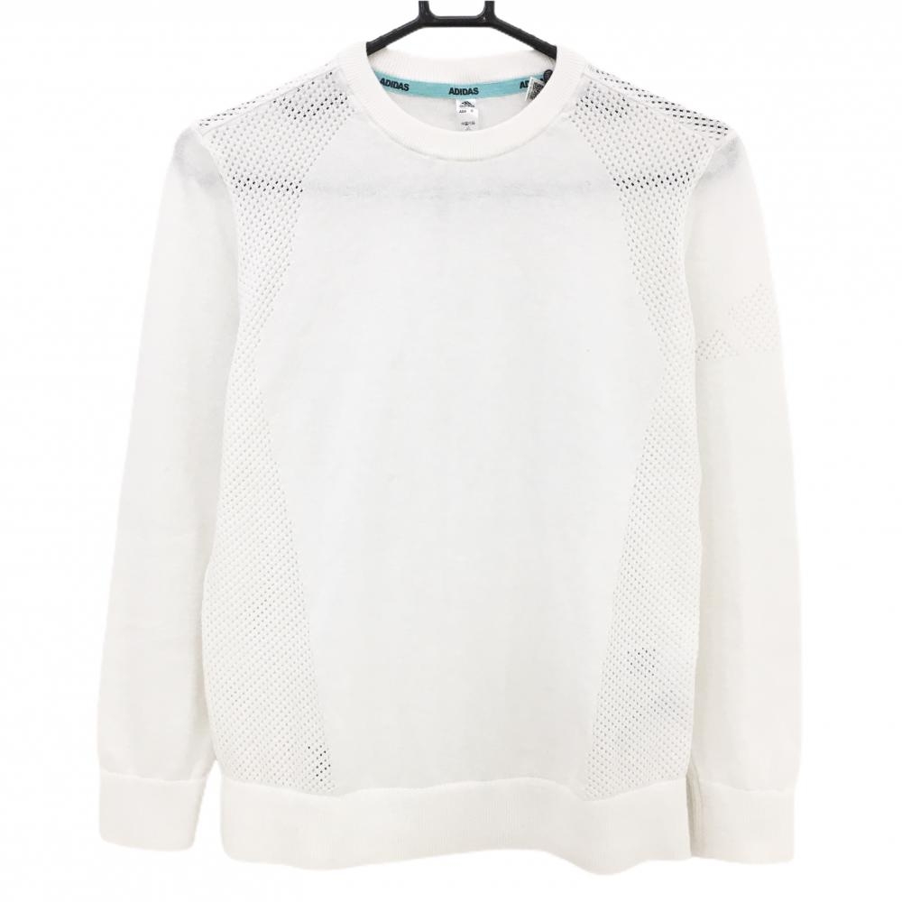 【美品】アディダス セーター 白 ニット 一部透かし編み コットン混 レディース L ゴルフウェア adidas