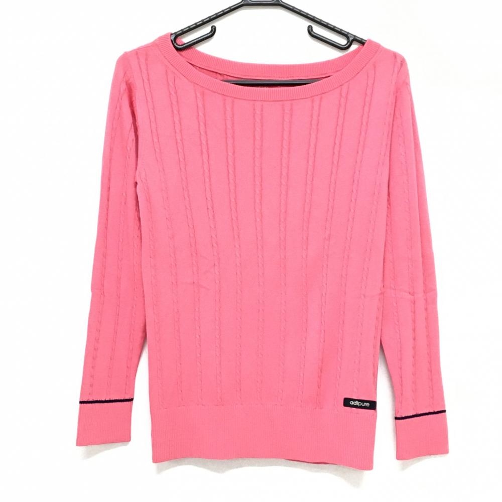 【美品】アディダス セーター ピンク ケーブル編み 後ろ一部メッシュ ニット レディース M/M ゴルフウェア adidas