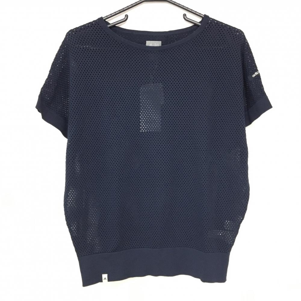 【新品】アディダス 半袖セーター ネイビー メッシュニット adipure フレンチスリーブ  レディース M/M ゴルフウェア adidas
