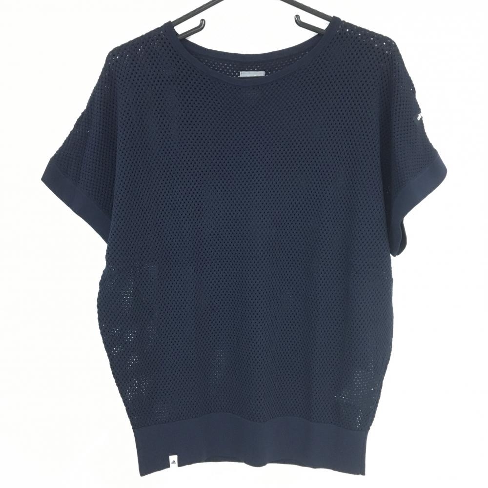 【超美品】アディダス 半袖セーター ネイビー メッシュニット adipure レディース L/G ゴルフウェア adidas