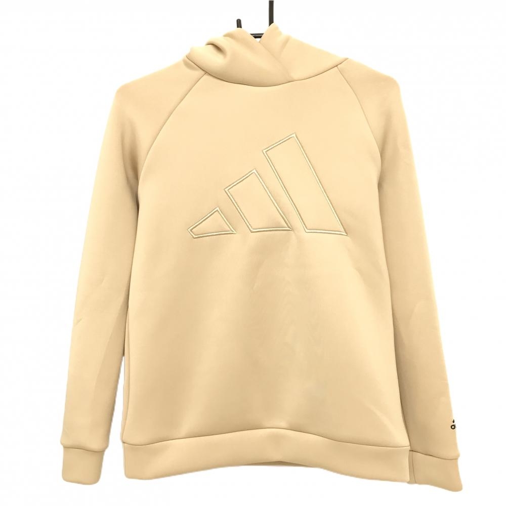 【美品】アディダス パーカー ベージュ ダンボールニット フロントロゴ レディース XL ゴルフウェア adidas