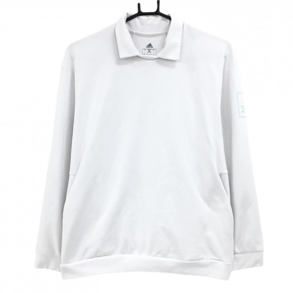 【美品】アディダス 襟付きトレーナー 白×ライトブルー 袖ロゴ 薄手 レディース OT ゴルフウェア adidas