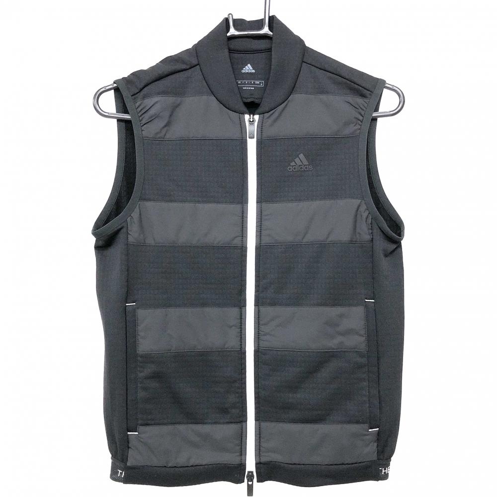【美品】アディダス アウターベスト 黒 ボーダー 立体ロゴ 裏微起毛 レディース M ゴルフウェア adidas