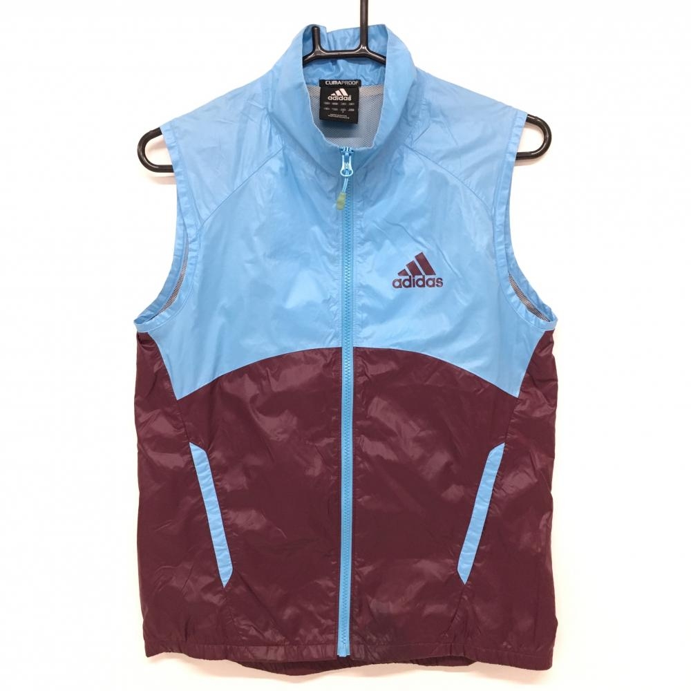 アディダス ナイロンベスト ライトブルー×パープル系 裏メッシュ 薄手 クリマプルーフ レディース S ゴルフウェア adidas