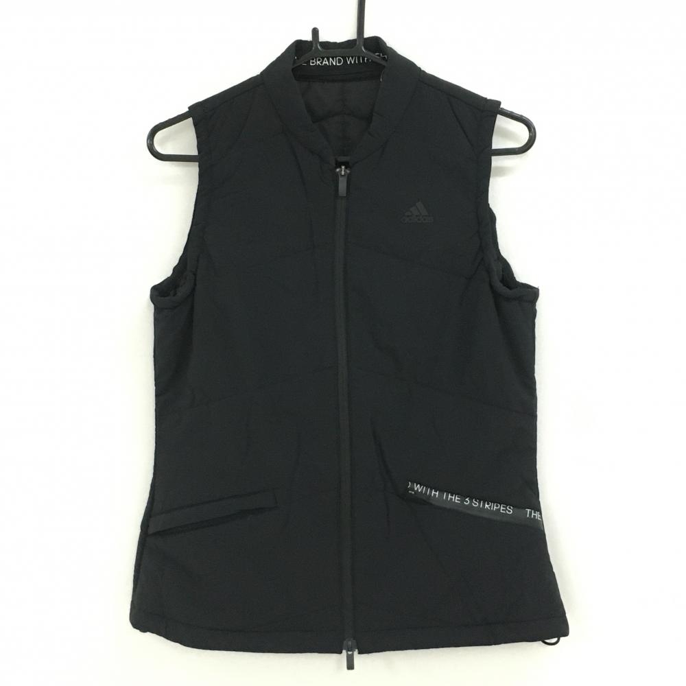 アディダス 中綿ベスト 黒 胸元ロゴ 裾ドローコード  レディース OT ゴルフウェア adidas