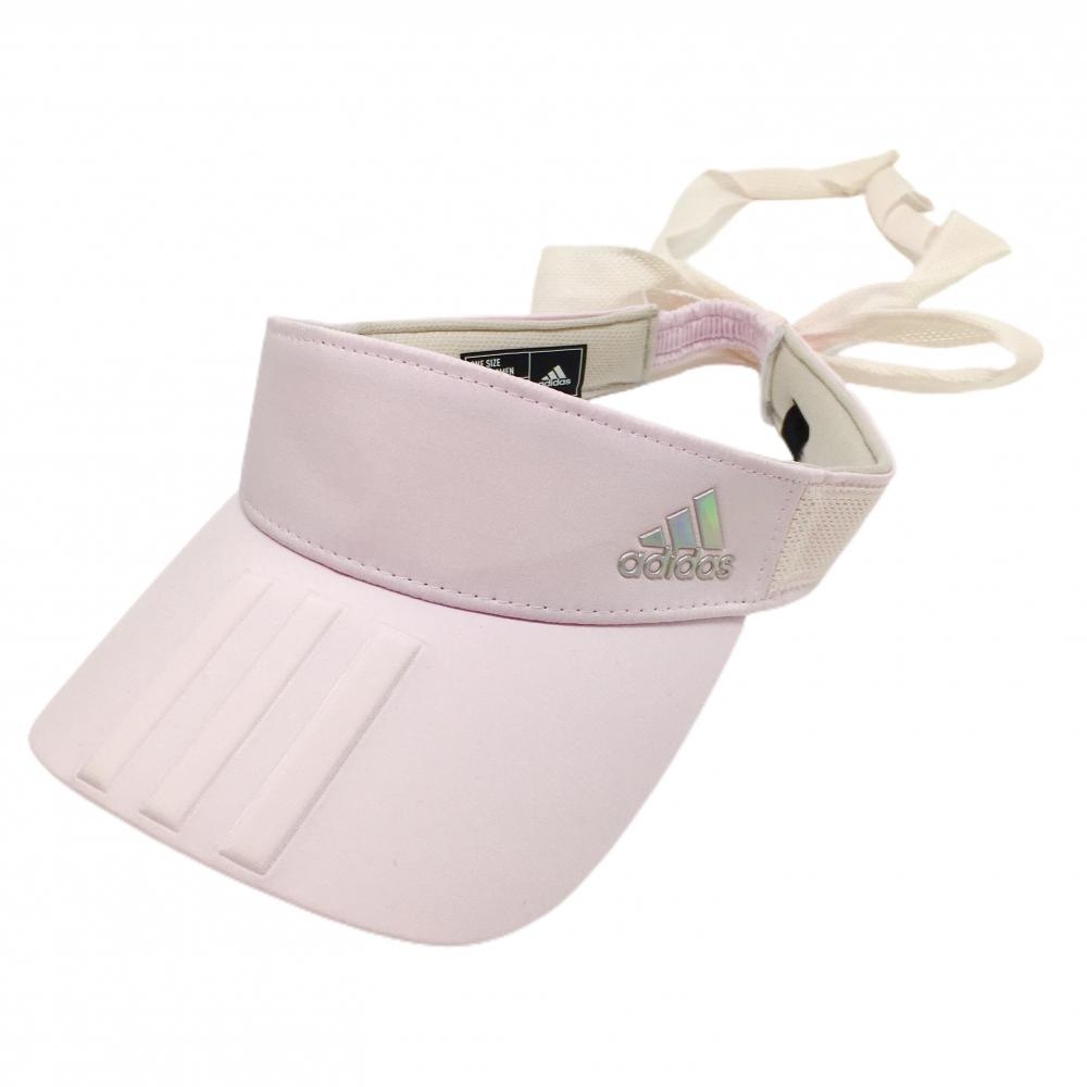 【美品】アディダス サンバイザー ライトピンク つば立体3ライン 後ろリボン レディース ONE　SIZE　FITS　ALL ゴルフウェア adidas
