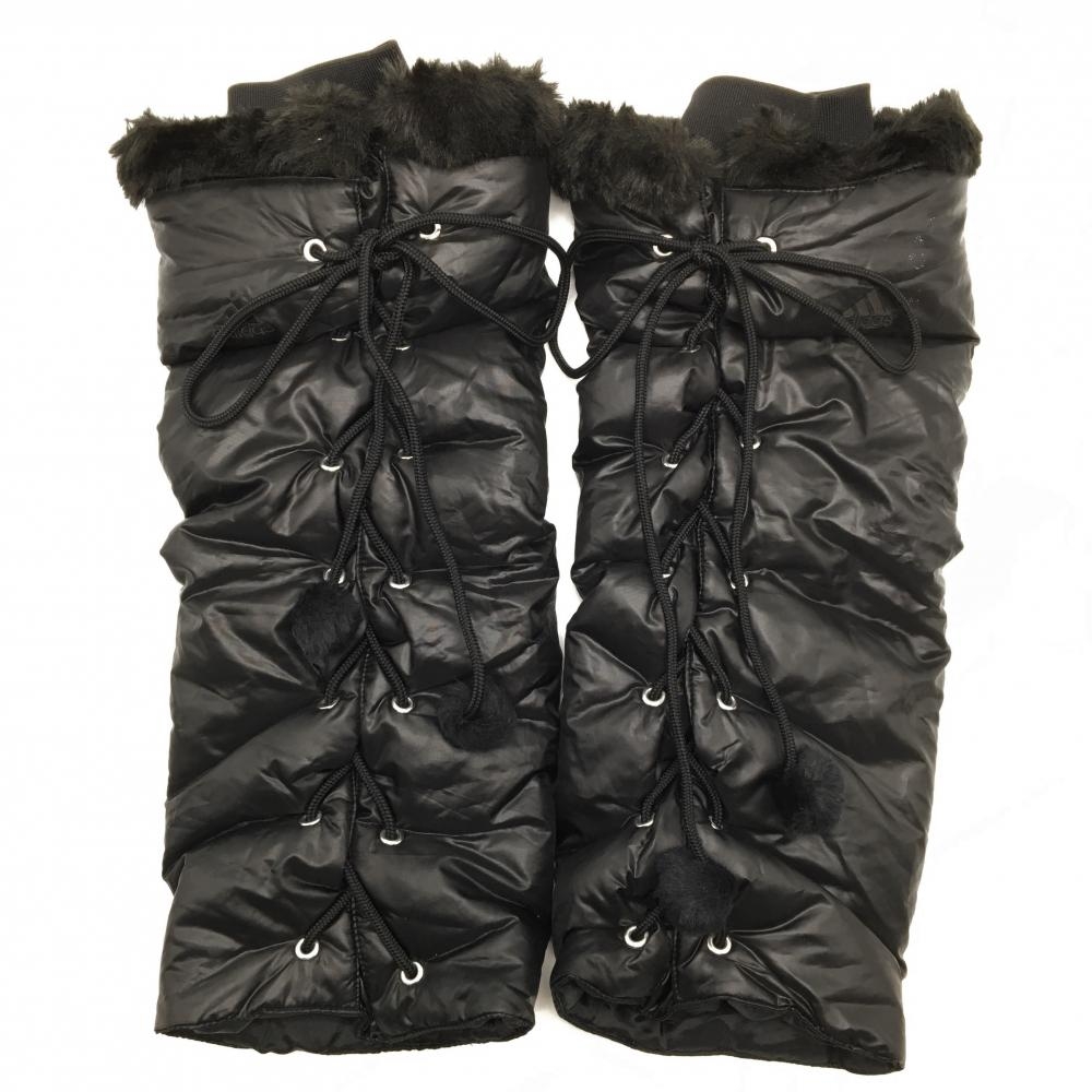 【美品】アディダス 中綿レッグウォーマー 黒 編み上げ ボンボン レディース  ゴルフウェア adidas