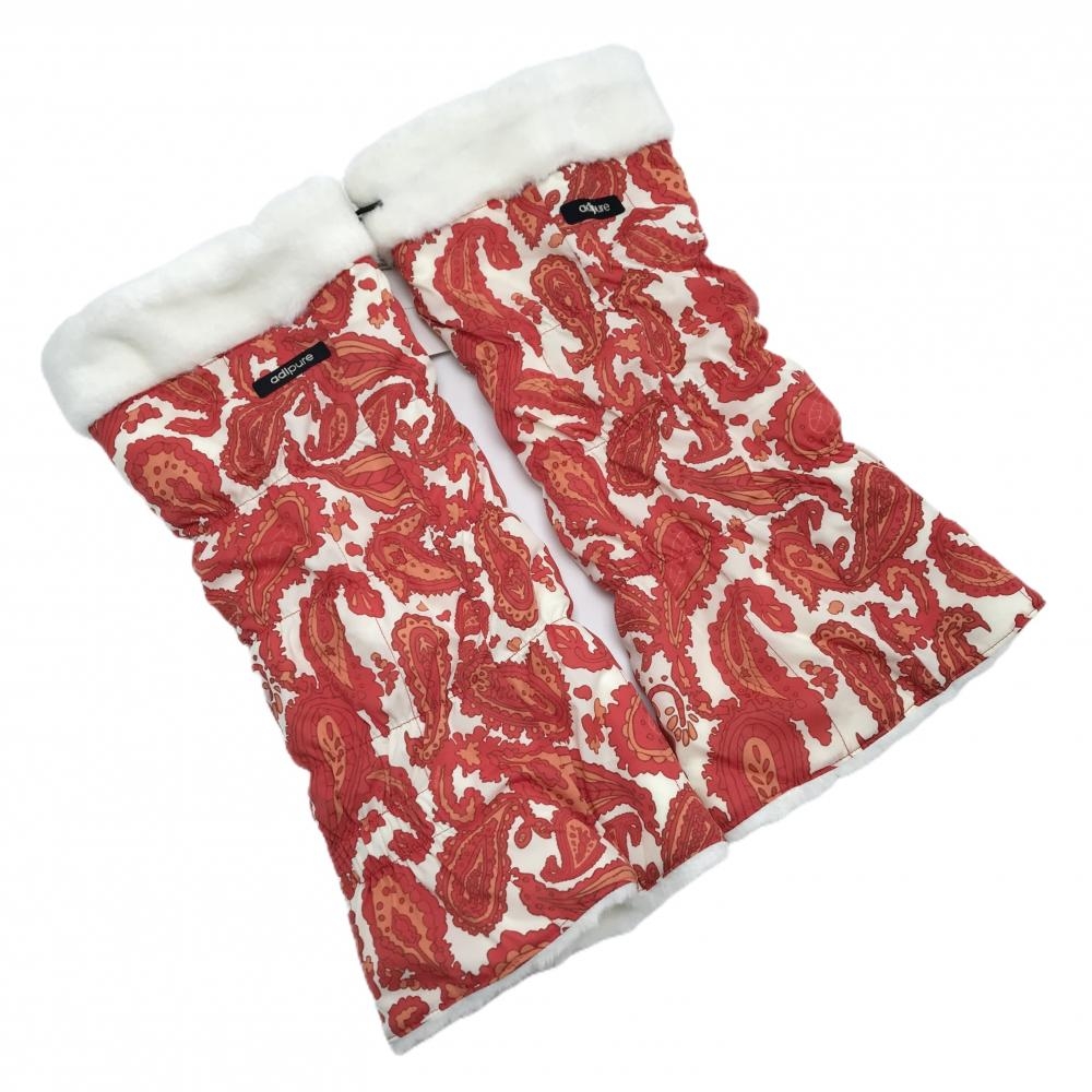 【新品】アディダス レッグウォーマー 白×レッド ペイズリー柄 ボア レディース M-L ゴルフウェア adidas