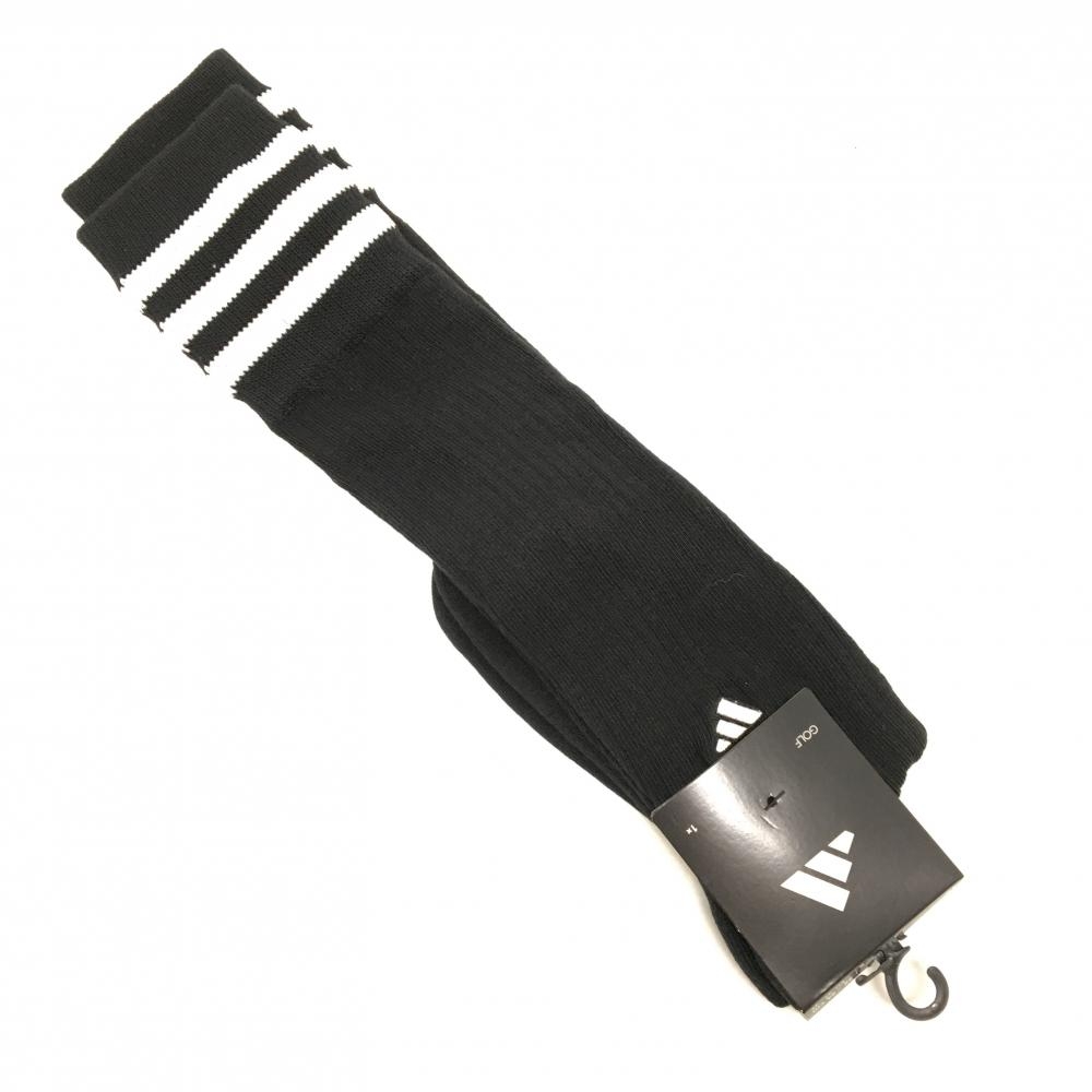 【新品】アディダス ハイソックス 黒×白 ロゴ刺しゅう レディース S(22-24㎝) ゴルフウェア adidas