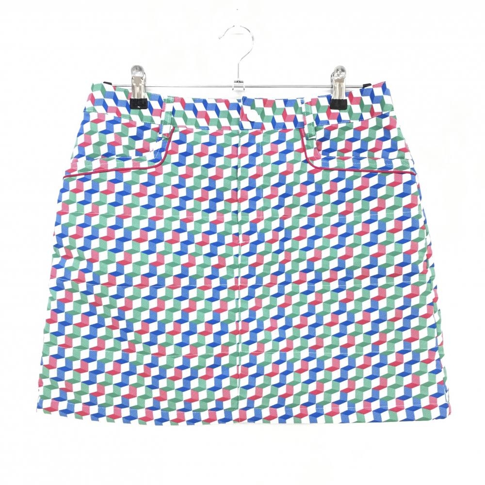 【超美品】アディダス 中綿スカート ピンク×白×グリーン 総柄 レディース L/G ゴルフウェア adidas