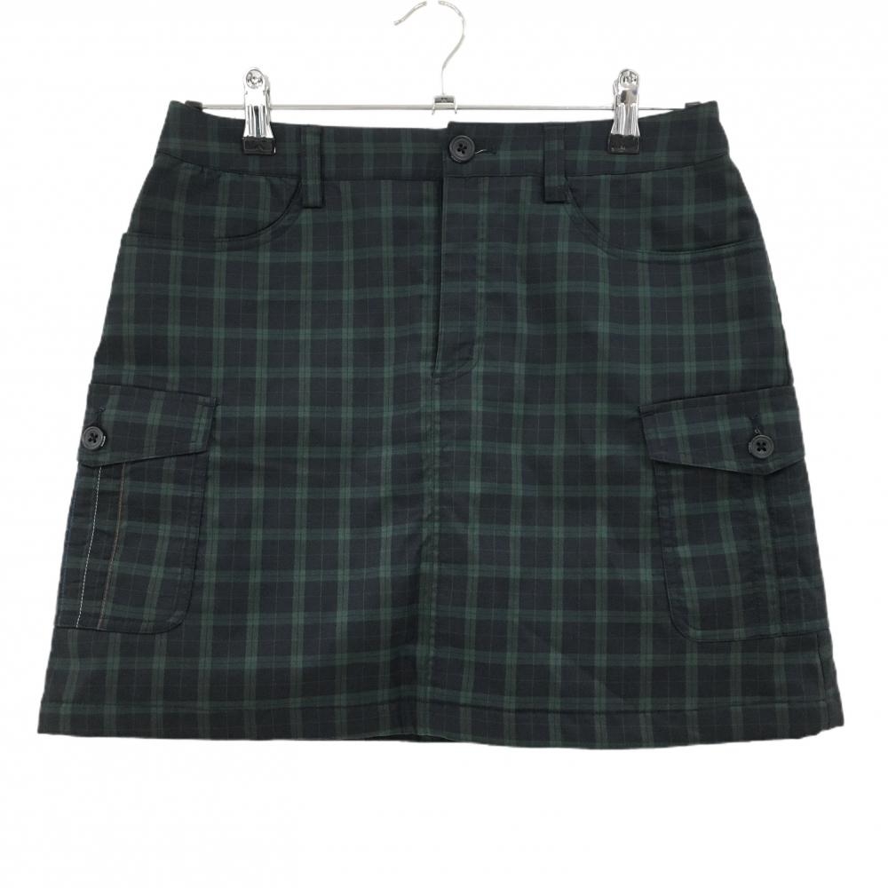 【超美品】アディダス 中綿スカート ネイビー×グリーン チェック 薄手 レディース M/M ゴルフウェア adidas