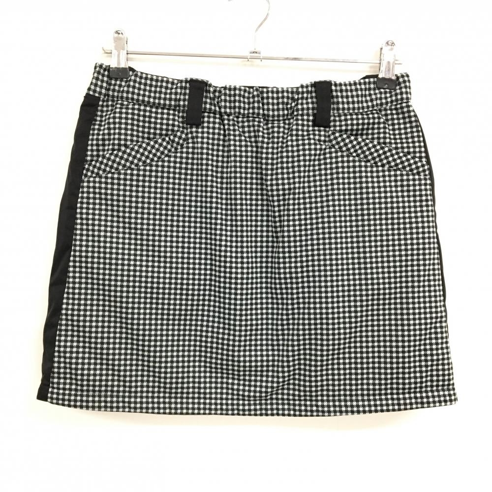 【超美品】アディダス 中綿リバーシブルスカート 黒×白 チェック柄 裏黒無地 ウエストゴム  レディース M/M ゴルフウェア adidas