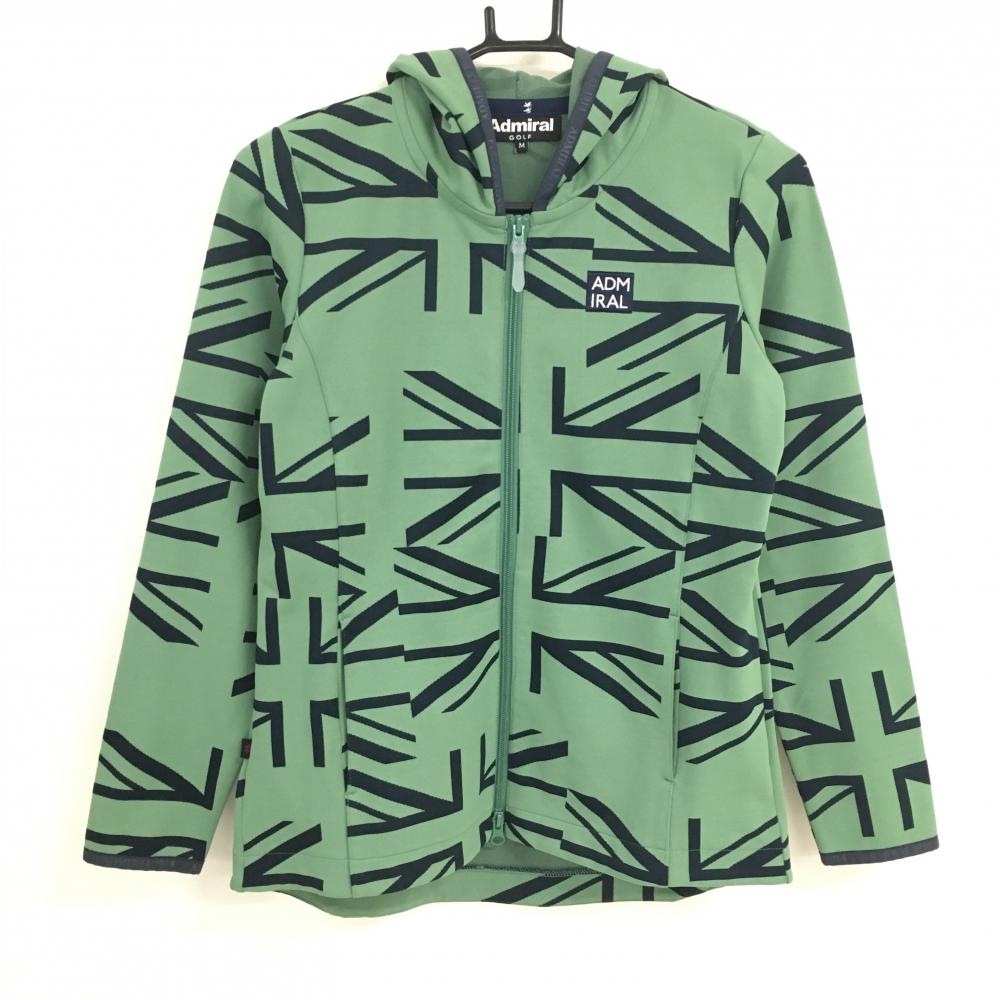 【超美品】アドミラル ジップパーカー グリーン×ネイビー 総柄 ジャケット レディース M ゴルフウェア Admiral