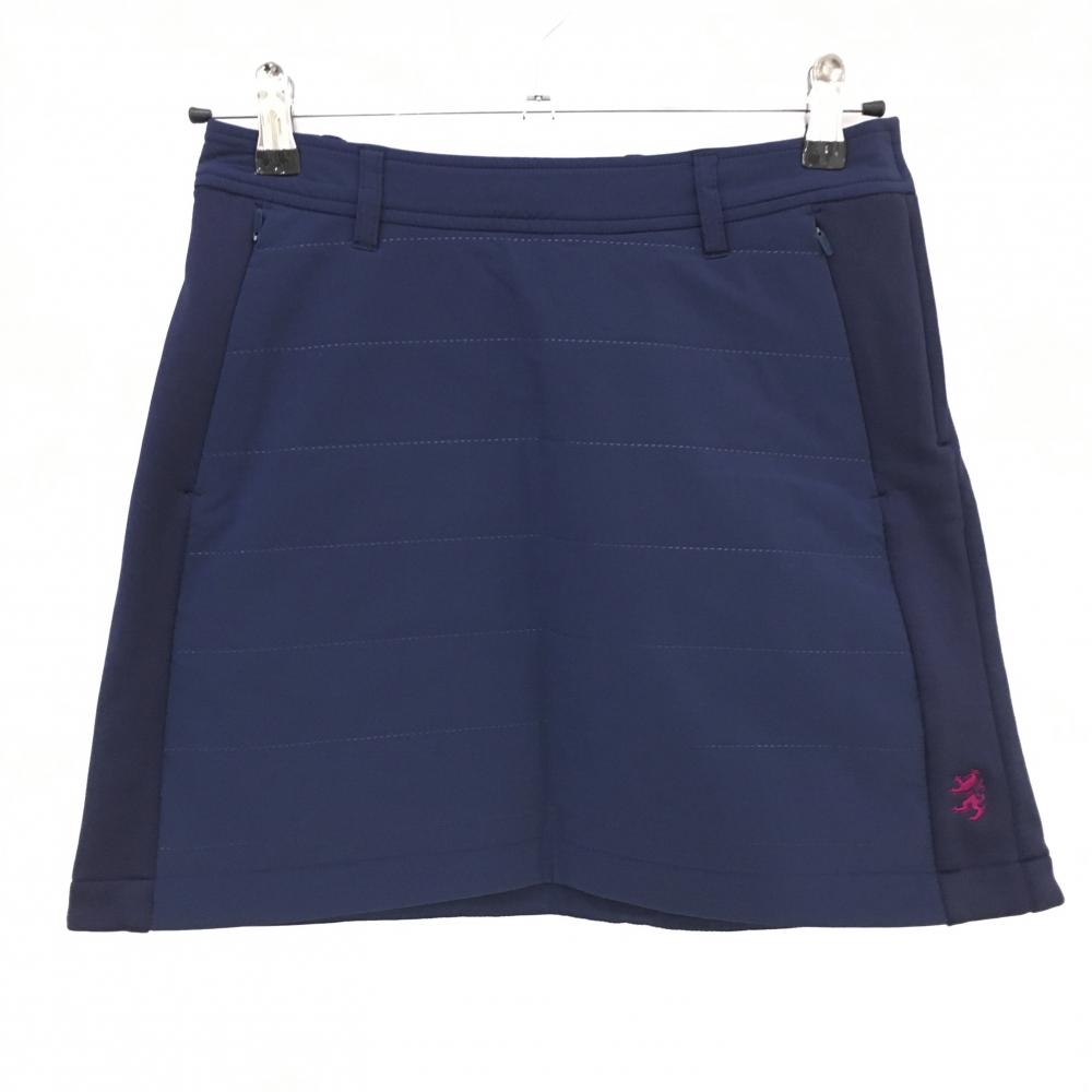 【超美品】アドミラル 中綿スカート ネイビー×ピンク ロゴ刺しゅう 異素材切替 ファスナーポケット レディース M ゴルフウェア Admiral