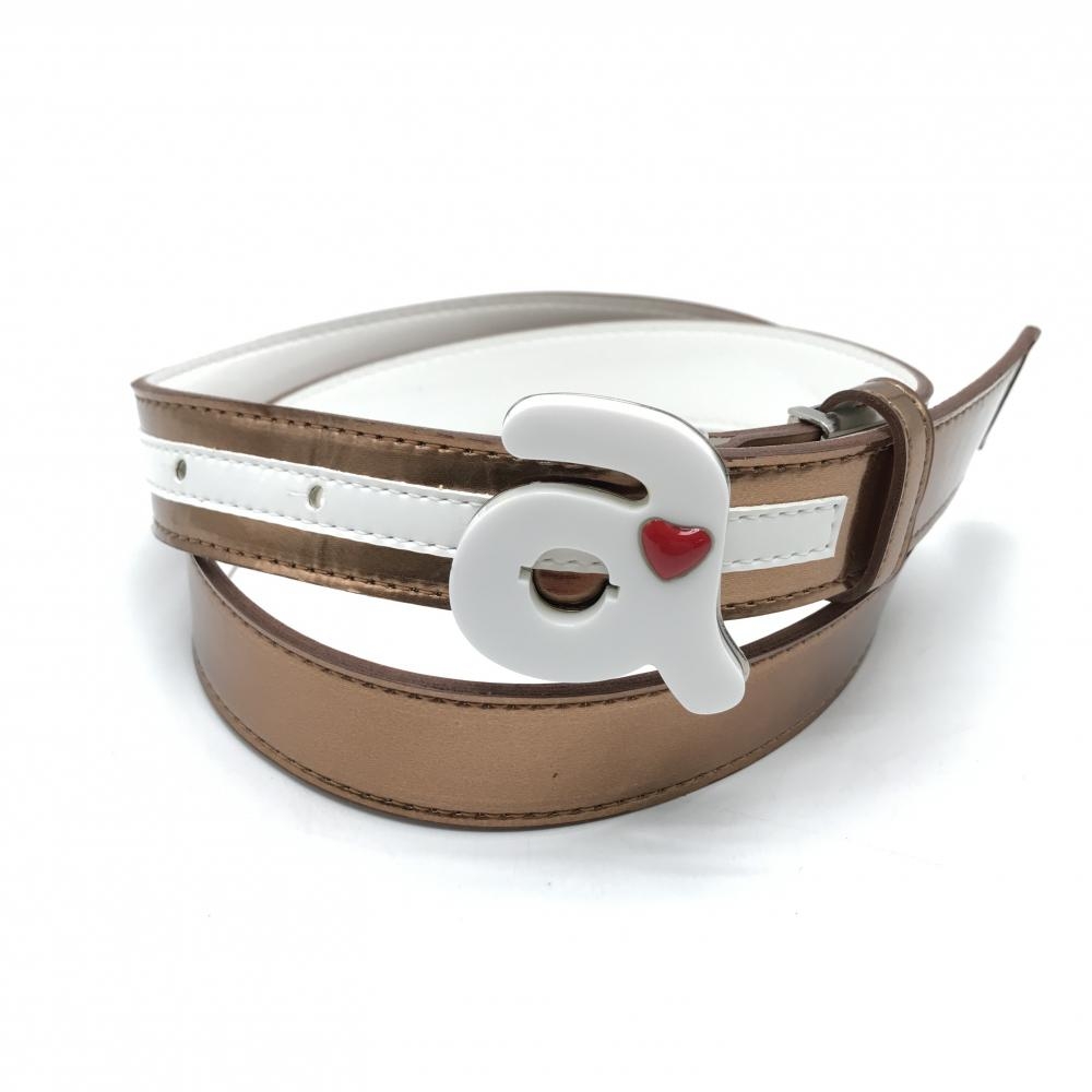 【美品】アルチビオ トップ式ベルト ゴールド系×白 バックルロゴ レディース  ゴルフウェア archivio