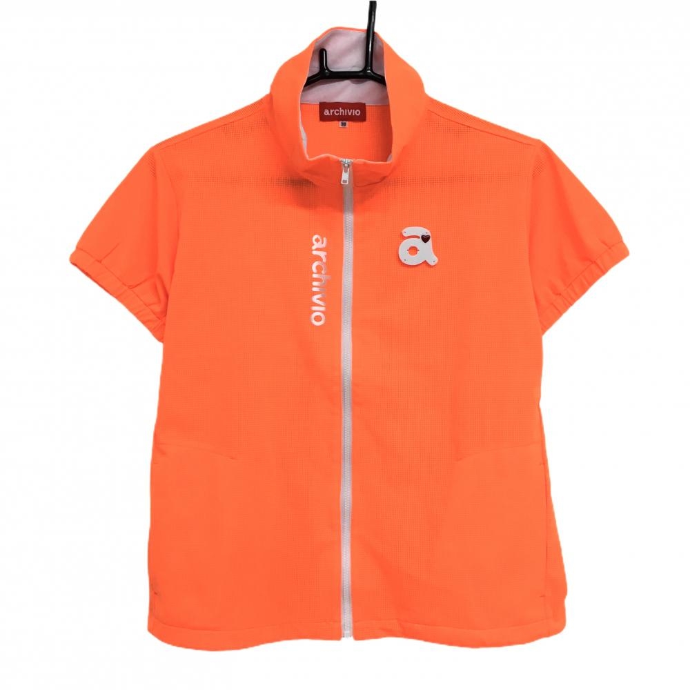 【超美品】アルチビオ 半袖メッシュジャケット 蛍光オレンジ×白 ロゴ レディース 38(M) ゴルフウェア archivio