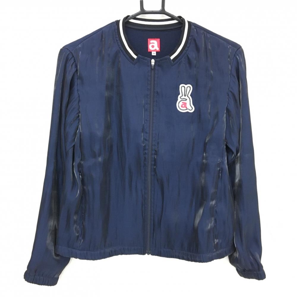 【超美品】アルチビオ ジャケット ネイビー×白 光沢 ロゴワッペン レディース 36(S) ゴルフウェア archivio
