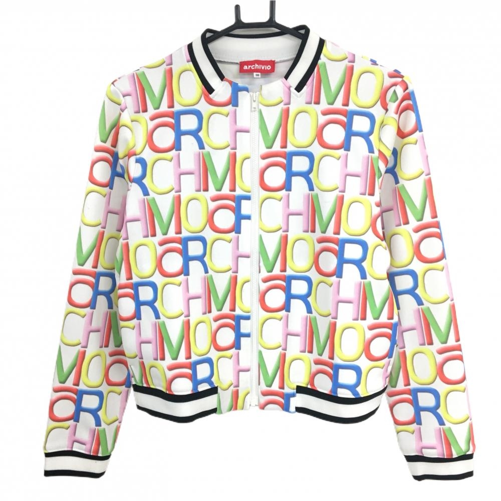 【美品】アルチビオ ブルゾン 白×マルチカラー ロゴ総柄  レディース 38(M) ゴルフウェア archivio