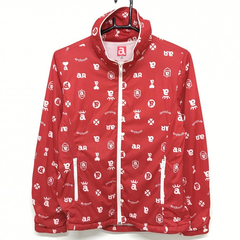 アルチビオ ジャケット レッド×白 ロゴ総柄 裏地メッシュ  レディース 38(M) ゴルフウェア archivio