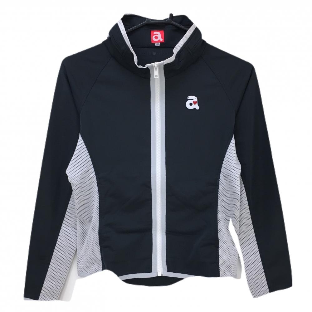 【超美品】アルチビオ ジャケット ネイビー×白 胸ロゴ 一部メッシュ調 レディース 36(S) ゴルフウェア archivio