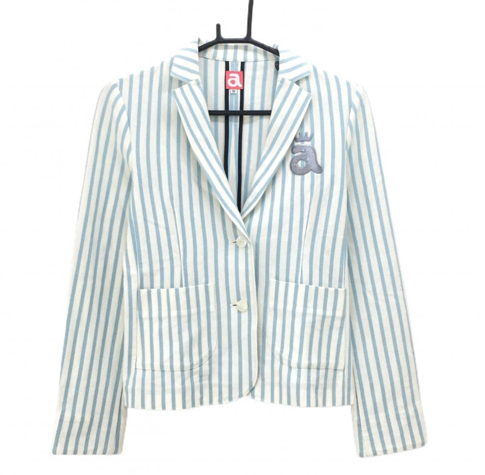 アルチビオ テーラードジャケット アイボリー×ライトブルー ストライプ コットン100% レディース 36(S) ゴルフウェア archivio