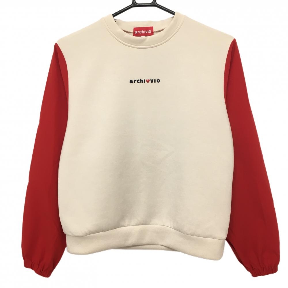 【超美品】アルチビオ 切替トレーナー アイボリー×レッド 背面ハート  レディース 38(M) ゴルフウェア 2024年モデル archivio