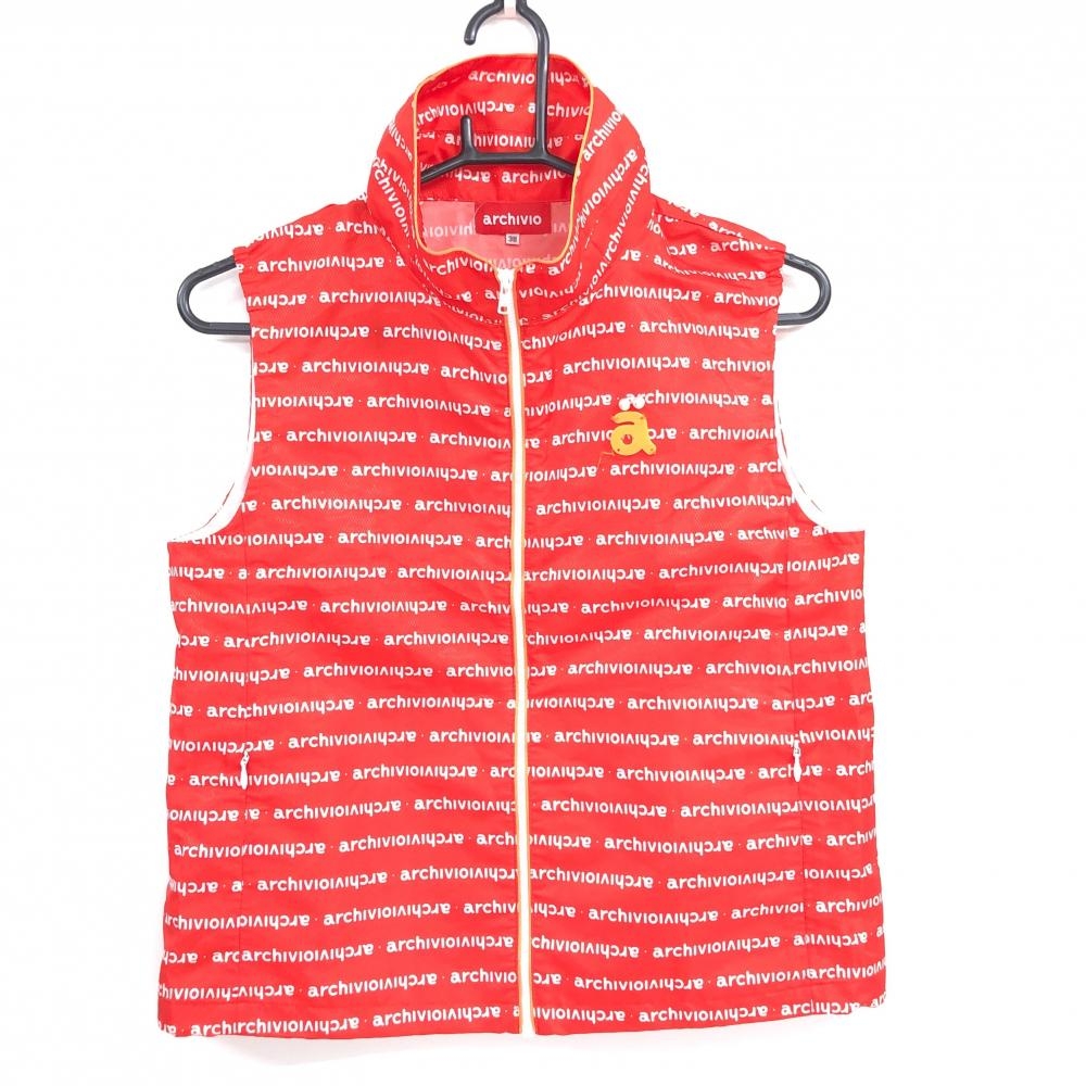 アルチビオ アウターベスト レッド×白 英字ロゴ総柄 ボーダー調 レディース 1(M) ゴルフウェア archivio