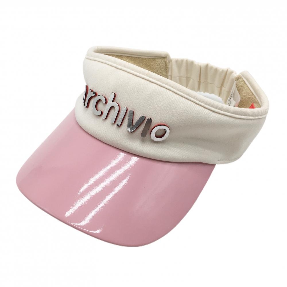 【美品】アルチビオ サンバイザー 白×ピンク つばエナメル調 ロゴ レディース  ゴルフウェア archivio