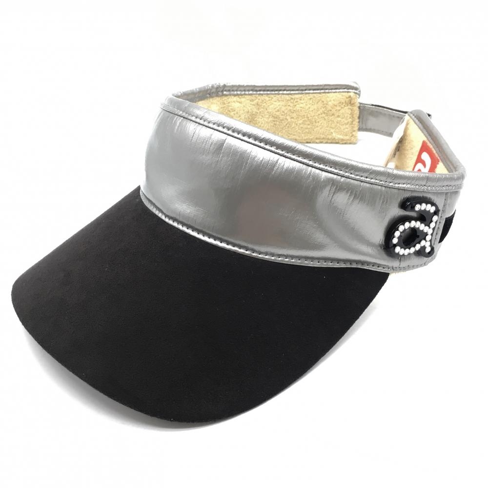 アルチビオ サンバイザー シルバー×黒 ラインストーンロゴ つば微起毛 レディース  ゴルフウェア archivio