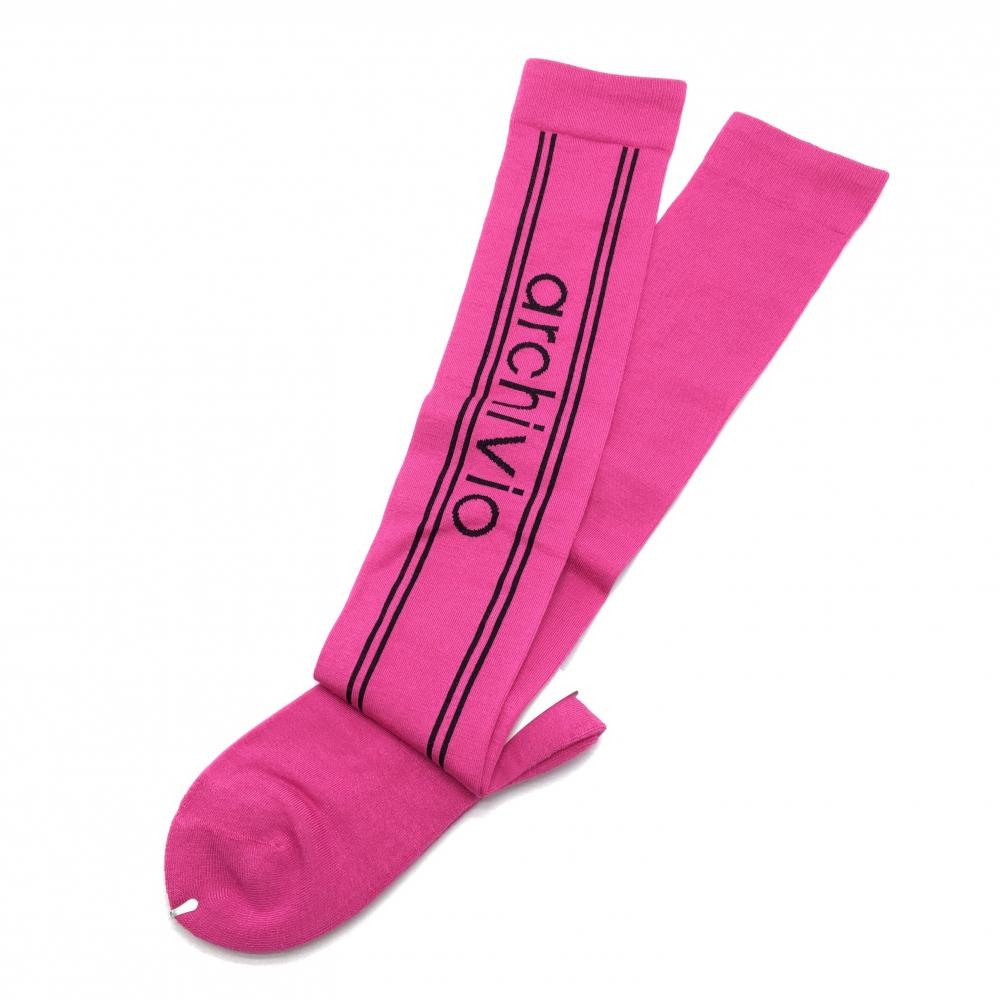 【新品】アルチビオ ハイソックス ピンク×黒 ロゴ レディース 00 ゴルフウェア archivio