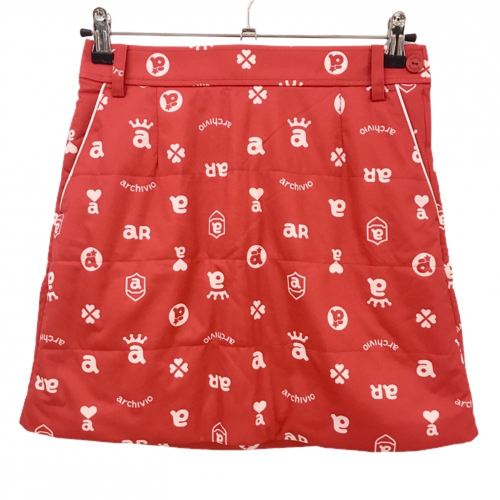 【超美品】アルチビオ 中綿スカート レッド×白 ロゴ総柄  レディース 38(M) ゴルフウェア archivio