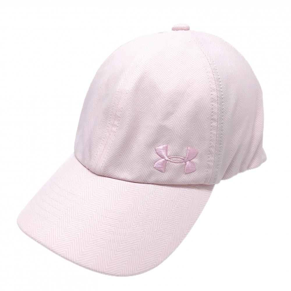 【美品】アンダーアーマー キャップ ピンク ヘリンボーン ロゴ刺しゅう レディース OSFA ゴルフウェア UNDER ARMOUR