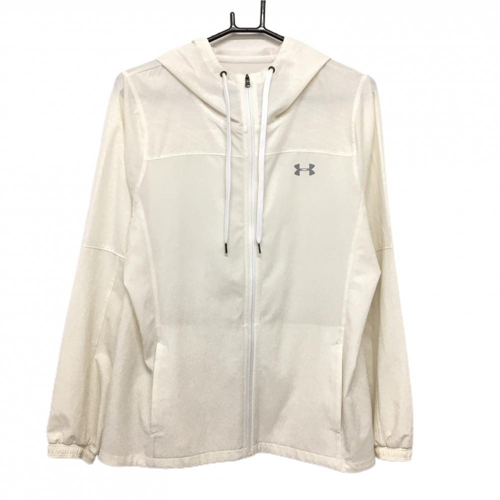 【美品】アンダーアーマー ジップパーカー アイボリー 上部地模様 ロゴグレー 薄手 レディース LG ゴルフウェア UNDER ARMOUR
