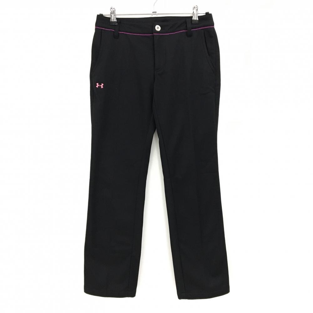 【美品】アンダーアーマー パンツ 黒 裏微起毛 ロゴ刺しゅう レディース SM ゴルフウェア UNDER ARMOUR