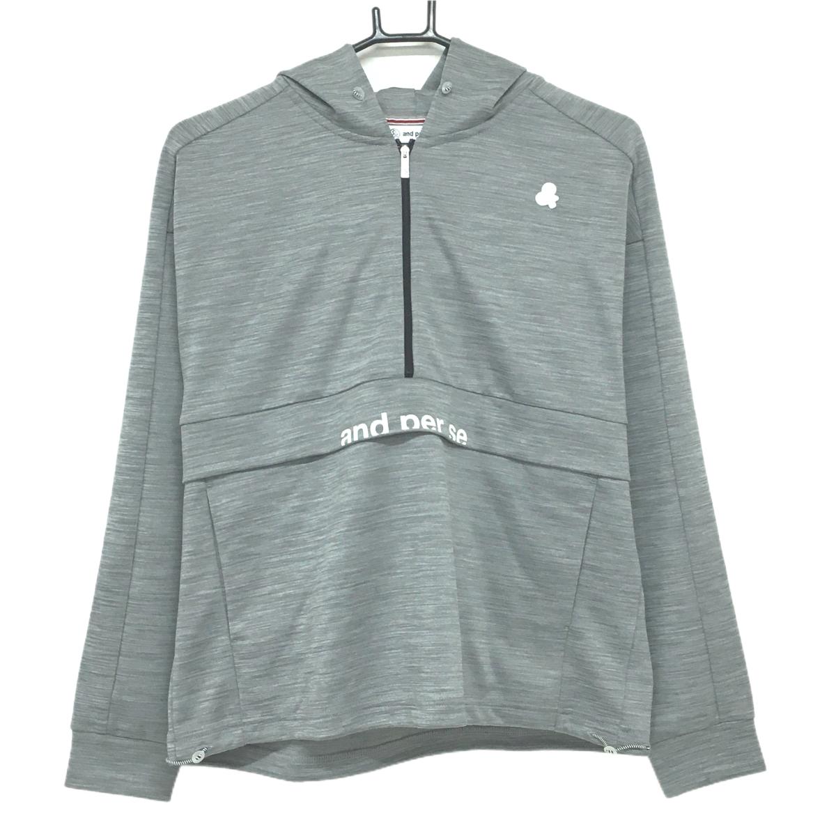 【超美品】アンパスィ フード付きトレーナー 杢グレー×白  レディース L ゴルフウェア and per se