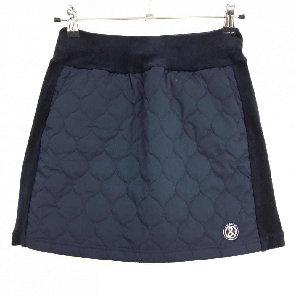 【美品】アンパスィ 中綿スカート ネイビー ウエスト・サイド微起毛 ロゴ刺しゅう  レディース S ゴルフウェア and per se