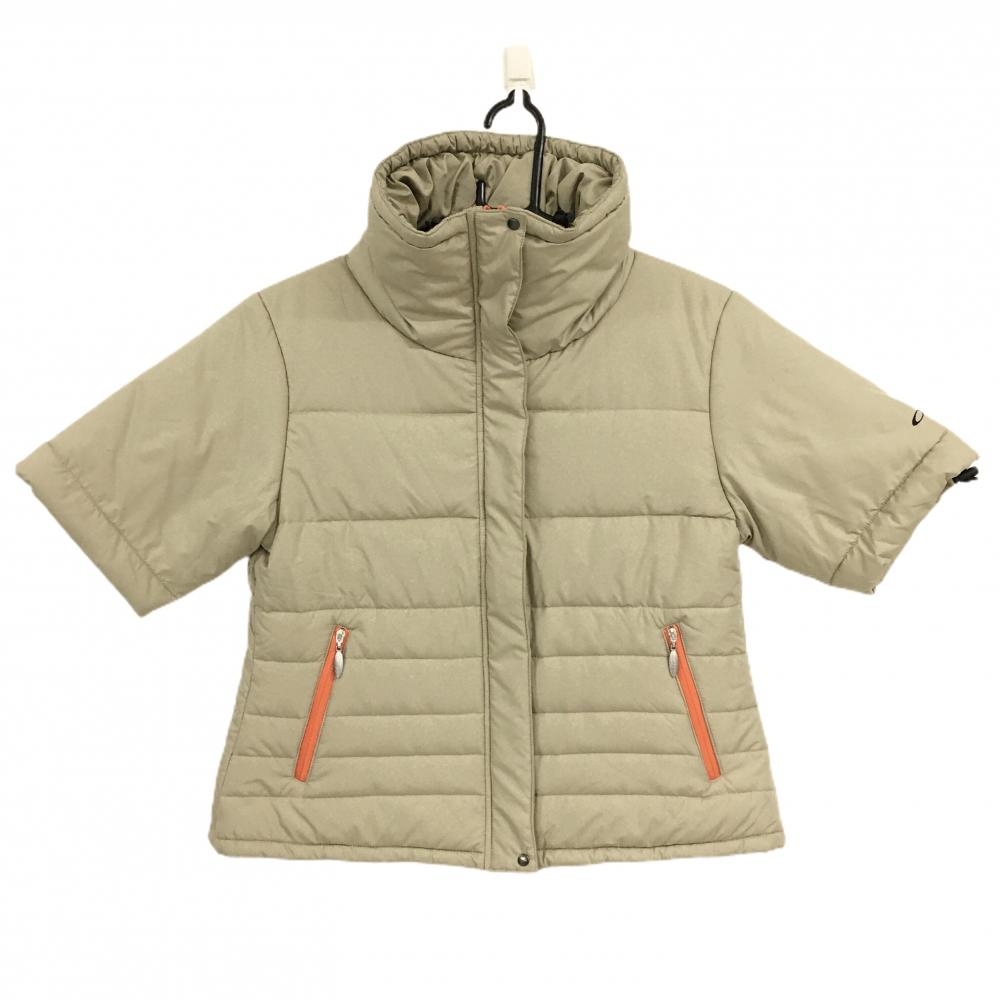 【超美品】オークリー 中綿半袖ジャケット ベージュ ネック・裾ドローコード レディース M ゴルフウェア Oakley