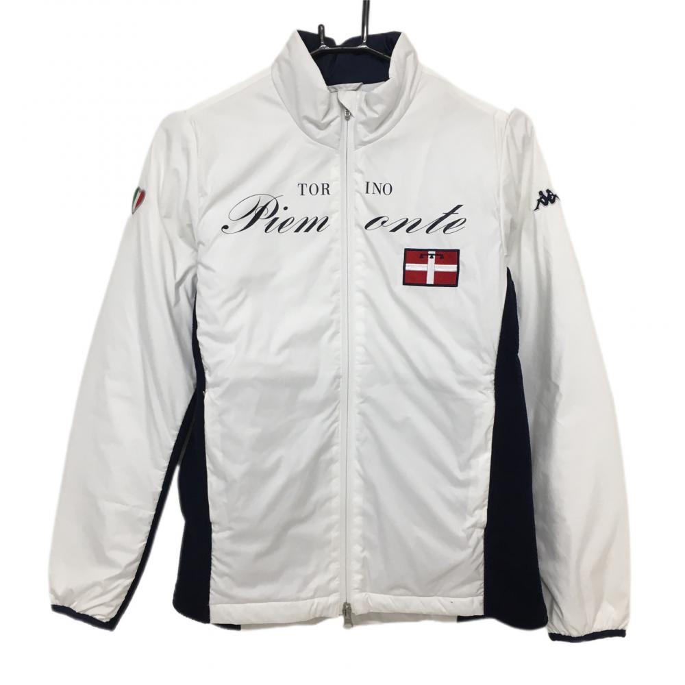 【美品】カッパ 中綿ジャケット 白×ネイビー 異素材切替 刺しゅう レディース M ゴルフウェア Kappa